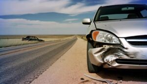 wrecked car on side of road