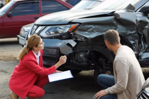 property adjuster inspecting car damage