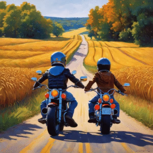 What Is the Age Requirement to Ride on the Back of a Motorcycle? 1 two motorcyclists on a country road