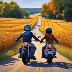 two motorcyclists on a country road