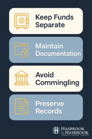 Can My Soon to Be Ex-Spouse Recover Anything from My Personal Injury Settlement? 6 Infographic showing key strategies for protecting personal injury settlements