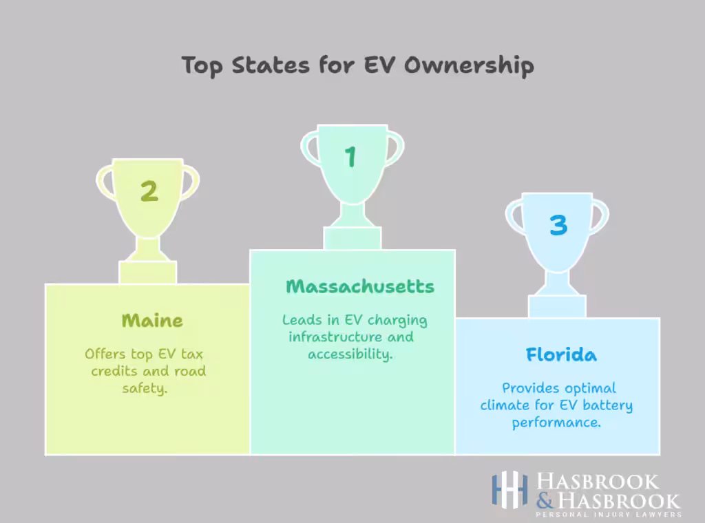 3 trophies showing the top states for EV ownership.