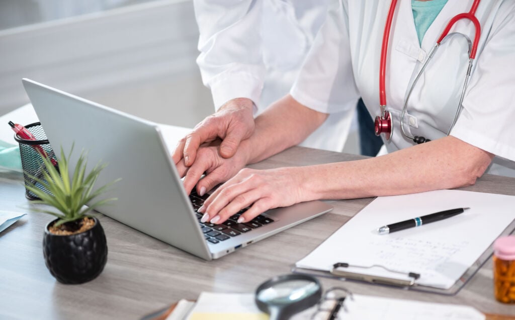 A doctor and patient using a computer