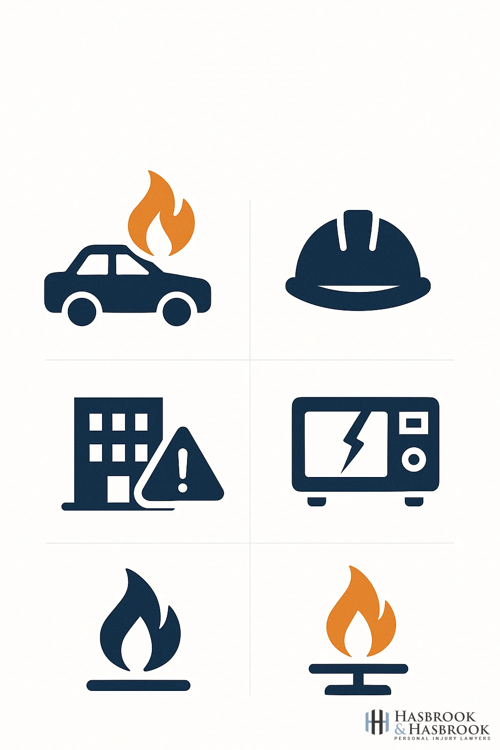 Infographic showing common causes of burn injuries in Oklahoma including vehicle fires workplace accidents and premises hazards