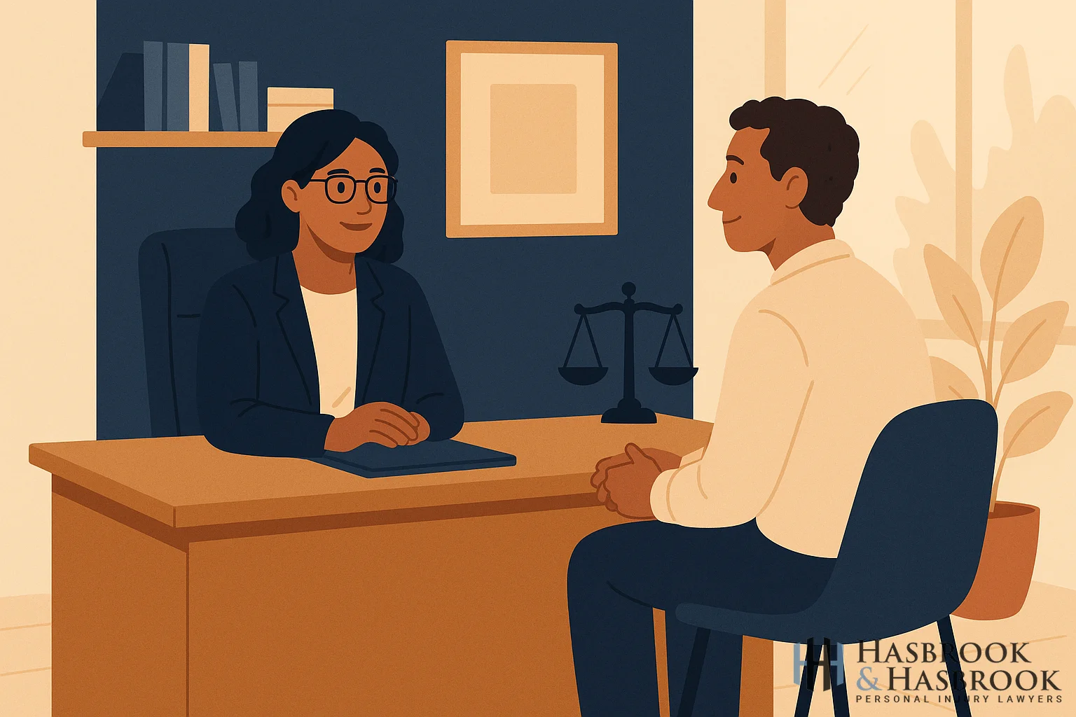 Attorney consulting with client about their slip and fall case