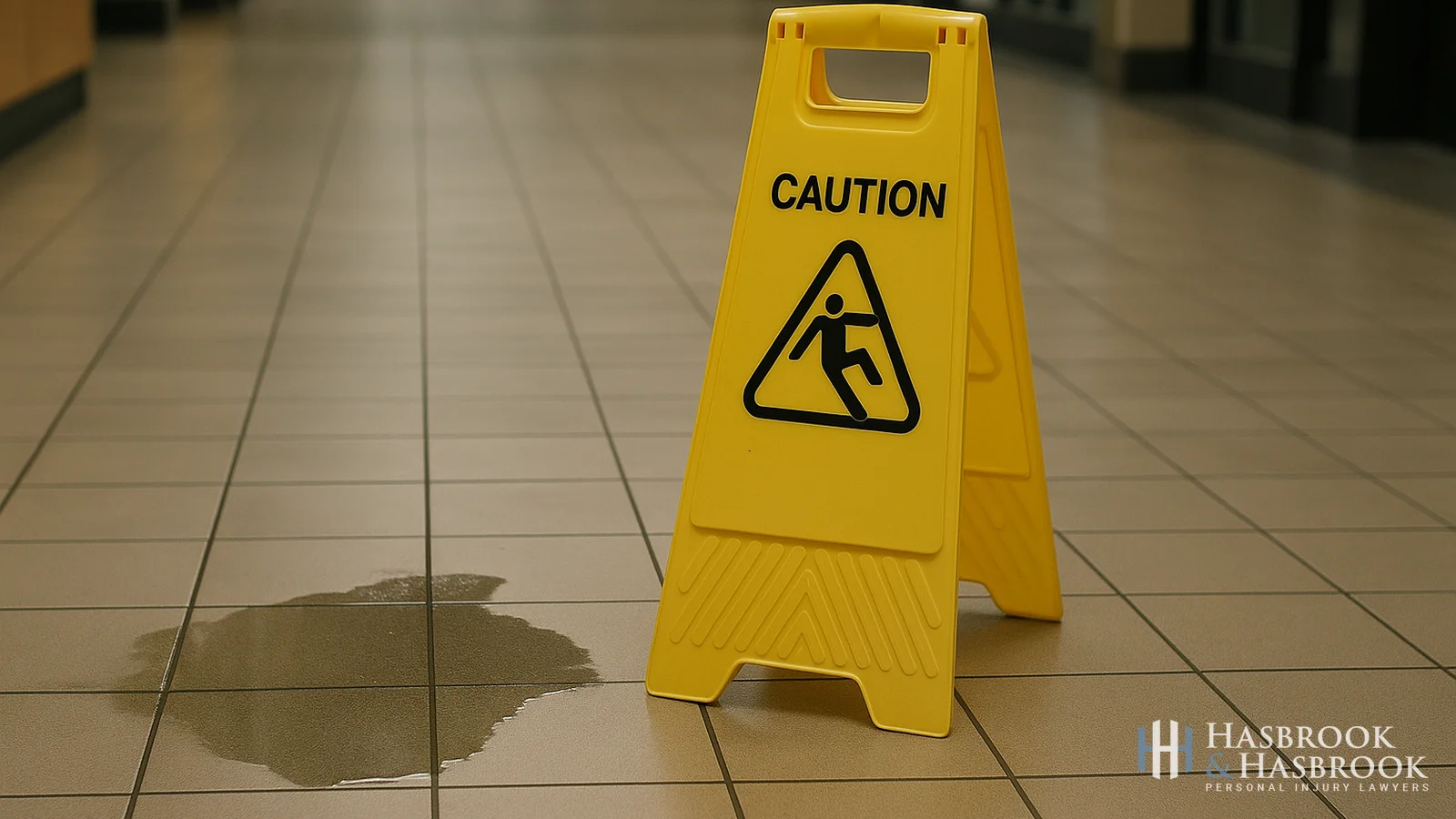 Wet floor slip hazard with caution cone