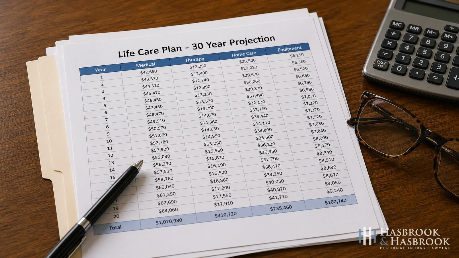 Life care plan spreadsheet desk close-up