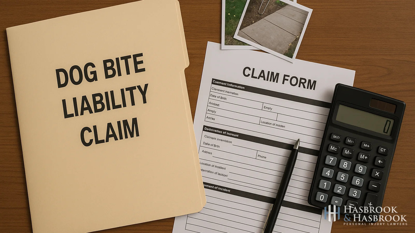 Dog bite liability claim file on a desk