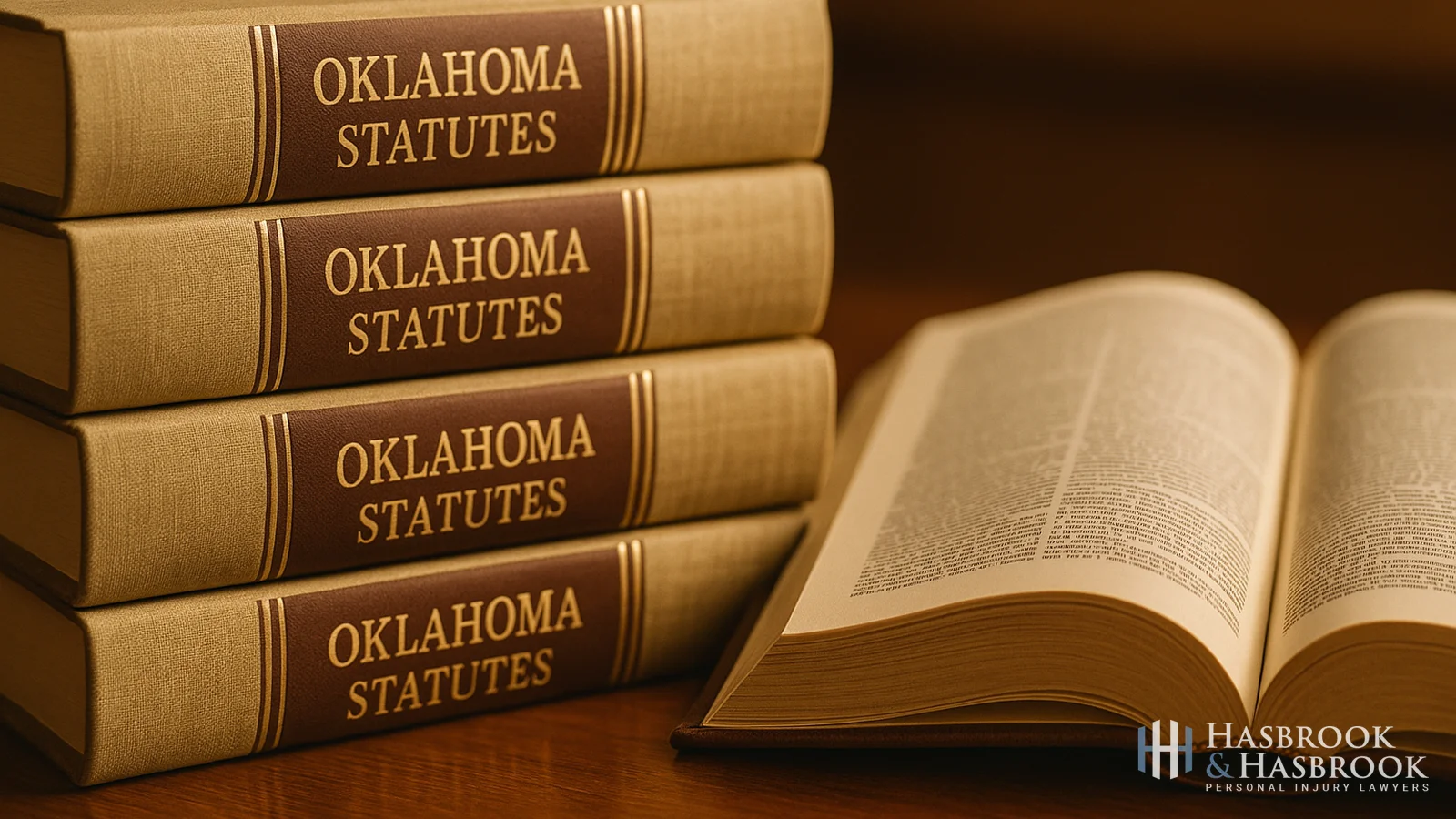 Oklahoma statutes books on a wood desk