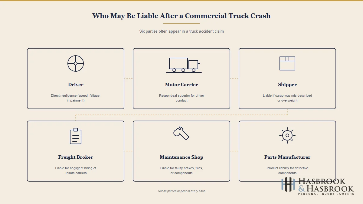 Six parties who may share liability in a commercial truck accident claim