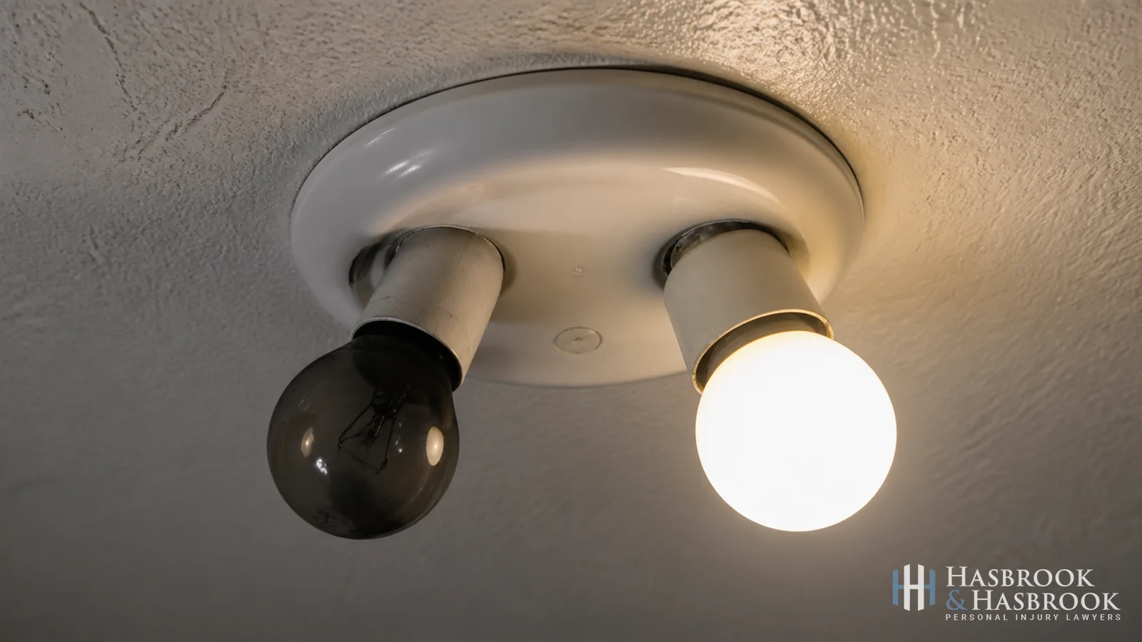 Hallway lighting fixture or broken handrail close-up showing maintenance deficiency