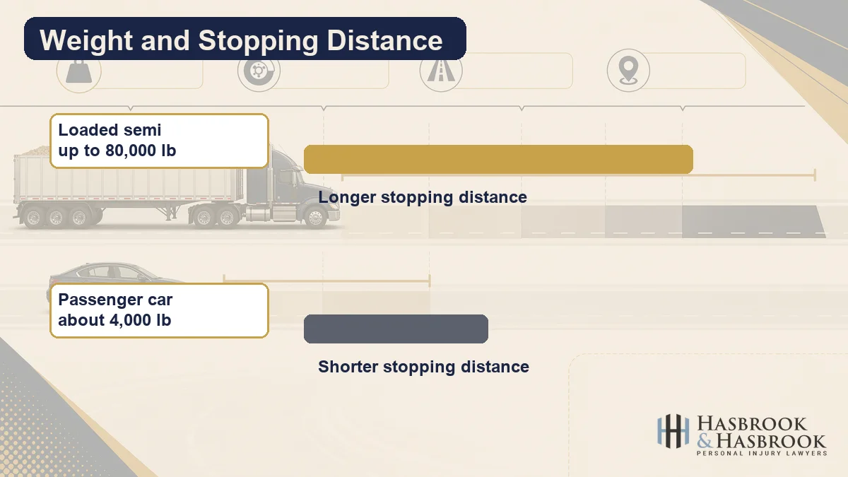 Truck Weight and Stopping Distance Loaded semi versus passenger car weight and stopping distance comparison diagram