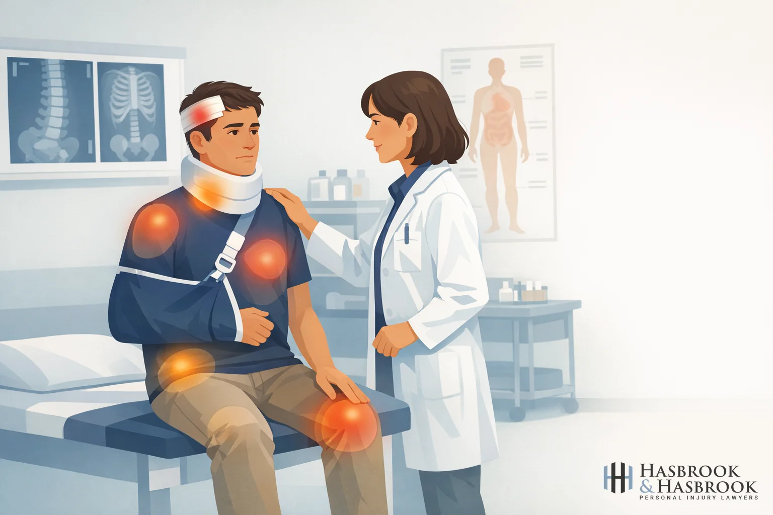 Illustration of medical evaluation after a Moore car crash