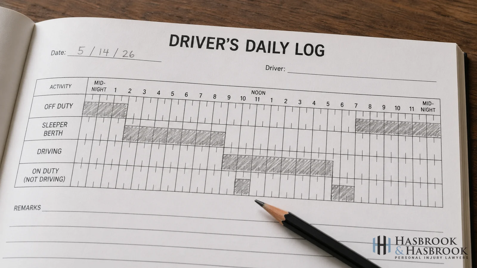 Commercial drivers daily log open to the 24-hour hours-of-service grid