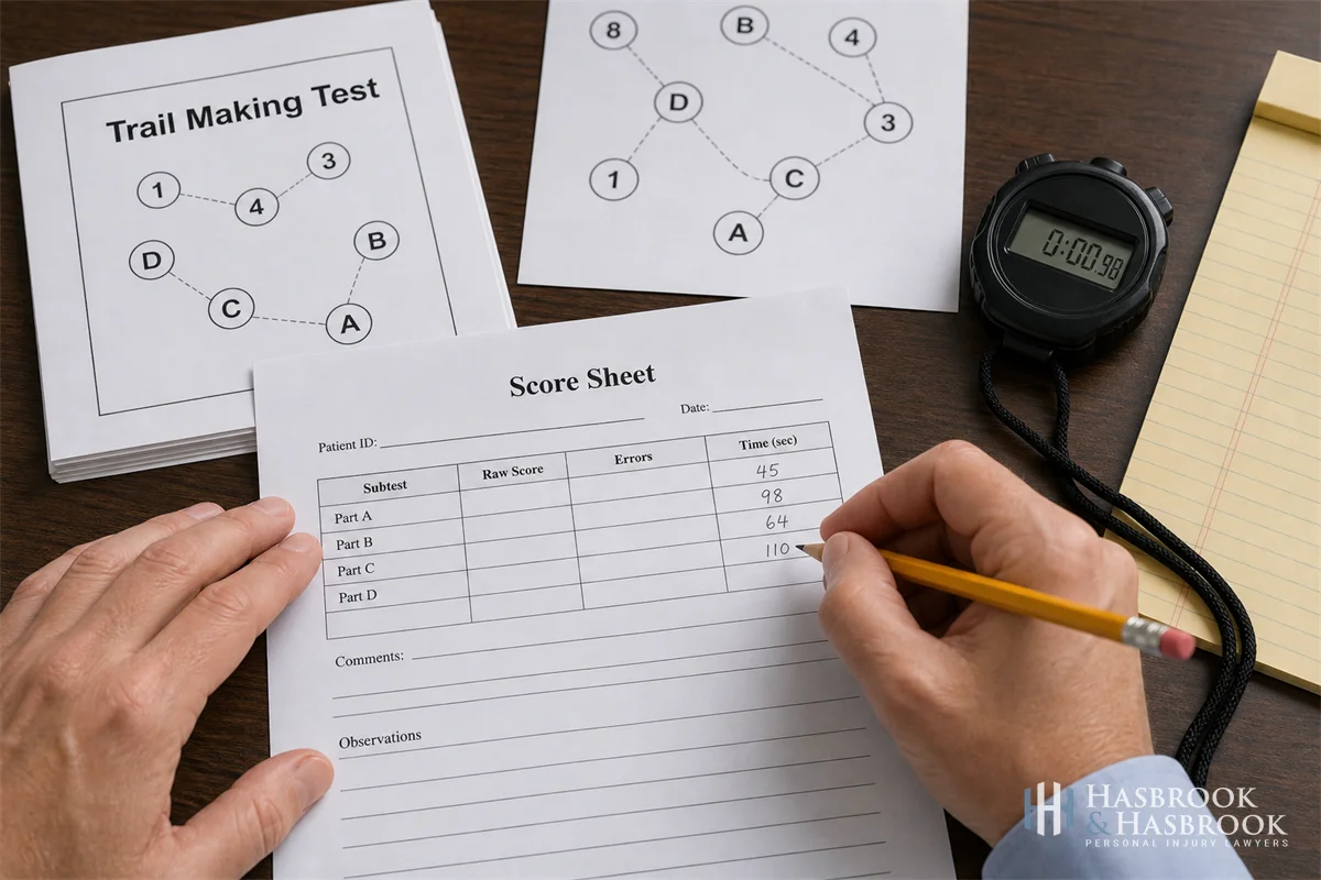 hands recording responses on a neuropsychological test scoresheet