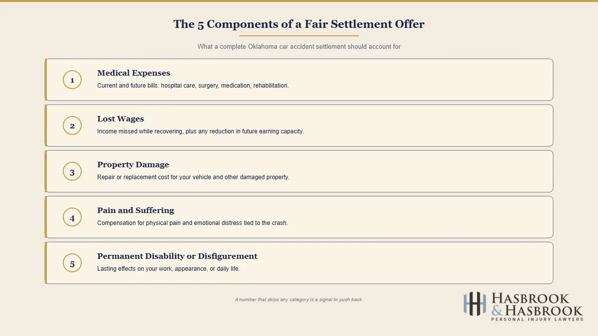Am I Receiving a Fair Settlement Offer for My Car Accident? 1 Checklist of the 5 components a fair Oklahoma car accident settlement offer should include